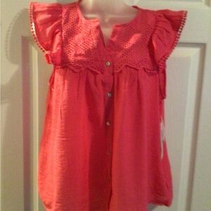 Women's Coral Button-Down Top